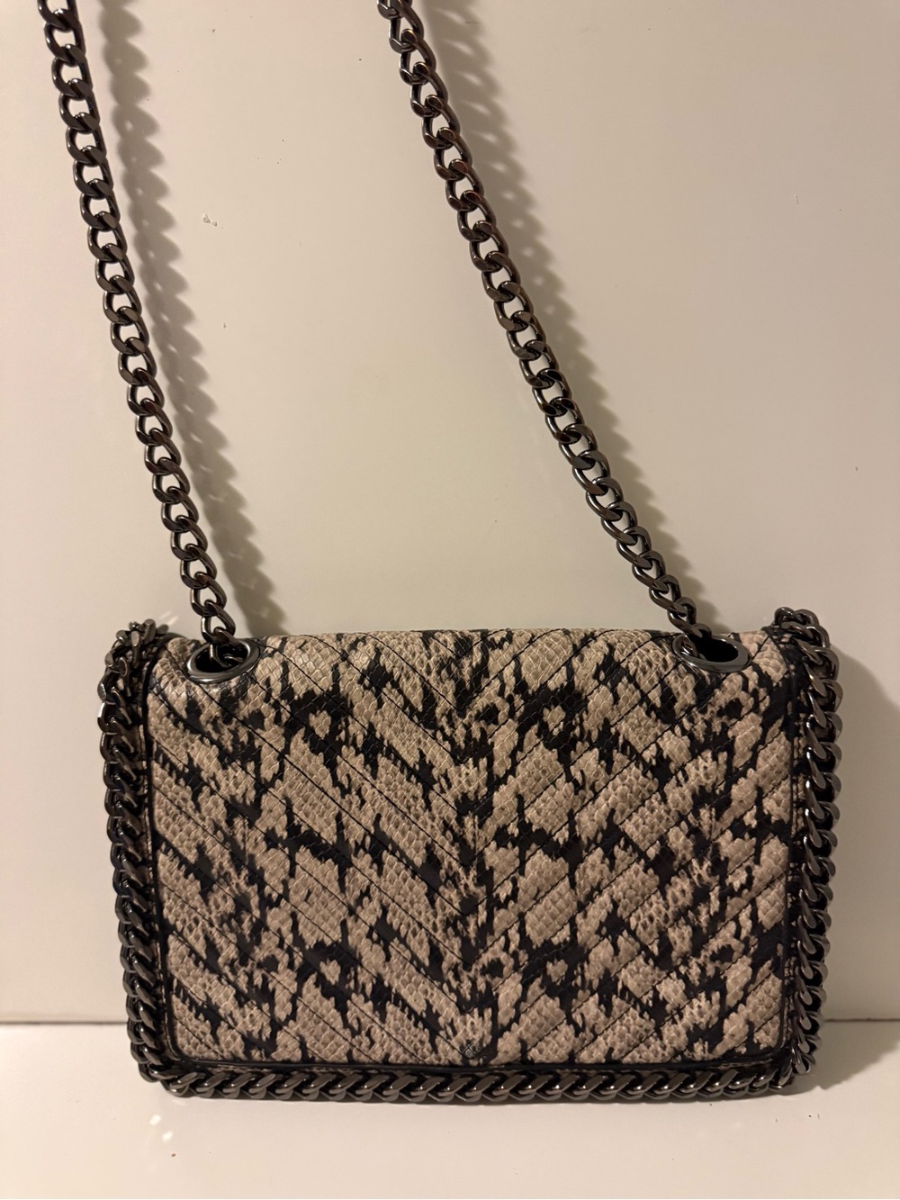 ALDO Snakeskin Print Chain Crossbody Shoulder Bag Gunmetal Flap Purse